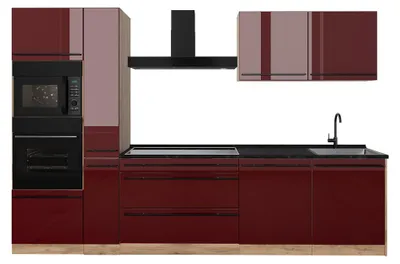 Produktbild von Küchenzeile Vicco R-Line Rot Hochglanz/Goldkraft Eiche 310 cm Arbeitsplatte Anthrazit, Model 66441