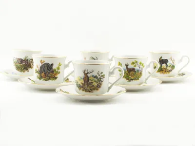 Zdjęcie produktu dla Mary-Anne, filiżanki do kawy ze spodkami, 0,15 l, porcelana Hunter, Leander, 6 szt