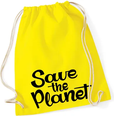 Produktbild von Huuraa Turnbeutel Save the Planet Schriftzug 12 Liter Yellow Baumwolle Rucksack Geschenkidee