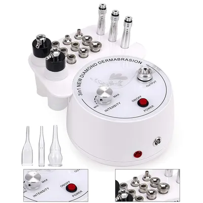 Produktbild von Diamant Dermabrasion Gerät mit Vakuum 3 Handstücke 9 Aufsätze einstellbare Saugkraft kompakt für Gesicht Pflege Zuhause