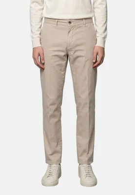 Immagine prodotto di Pantaloni da uomo Navigare, misto lino, color beige, con tasca americana, stile casual ed elegante