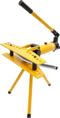 Obrázok produktu pre Ohýbačka rúrok – ručná hydraulická – 10 ton – 6 matríc – rozsah ohýbania Ø 1,3–3,4 cm – zdvih 16 cm – max. 90° – žltá