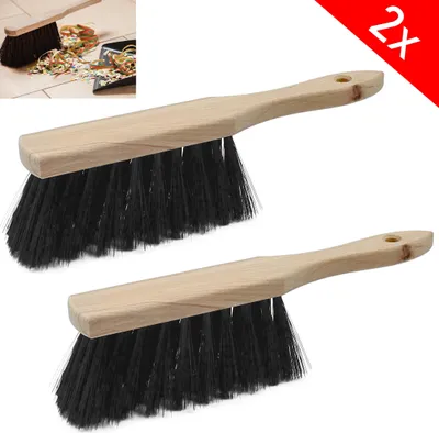 Produktbild von 2x Handfeger aus Holz Handbesen Kehrbesen Kehrwisch Holzhandfeger Feger mit schwarzen feinen Borsten zum Aufhängen 28cm