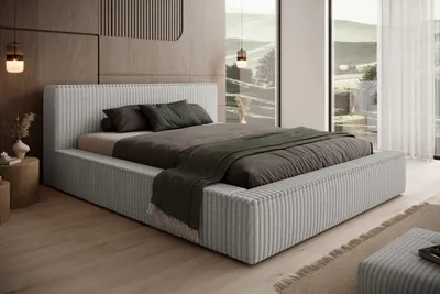 Produktbild von Doppelbett 200x200 VELORIA mit Bettkasten – Kopfteil Bett, Polsterbett mit Stauraum Grau