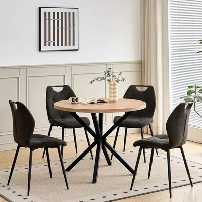 Obrázok produktu pre Krúhly jedálenský stôl Essgruppe s priemerom 100 cm s 4 čalúnenými stoličkami, severský štýl, prírodná farba/čierna
