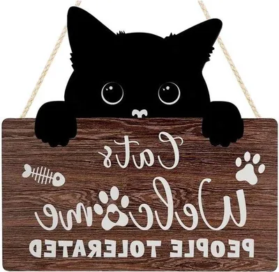 Produktbild von Holz Schild mit Katze Motiv und Zitat für Hausdekoration