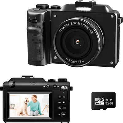 Produktbild von Fine Life Pro 48MP Digitalkamera, Autofokus, Wifi Anschluss, 3"HD-Display, 18X Digitalzoom, mit Zwei Kameras vorne und hinten, Schwarz