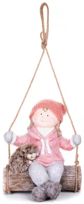 Obrázek produktu pro MagicHome Vánoční figurka, Holčička na houpačce s ježkem, závěsná, keramika, 31,5x28x36 cm