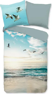 Obrázek produktu pro Dobré ráno Bettbezug "pláž/moře" - Aqua - (135x200 cm) - Baumwolle