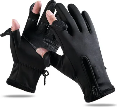 Produktbild von Angelhandschuhe, gepolsterte Touchscreen-Handschuhe für Radfahren & Outdoor, Größe XL, Schwarz