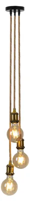 Produktbild von Pendelleuchten - 3er Metallbaldachin "ONTARIO" H: 85cm inkl. Hanfseil, Hängelampe im Industrial Style, aus Metall und Naturmaterialien in alt-messing, 85 cm hoch, Ø 18 cm, E27-Fassung