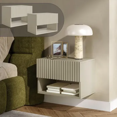 Produktbild von Schwebender Nachttisch 'Nand' 2er Set mit Schublade und Ablagefach 42 x 30 x 30 cm Sandfarben