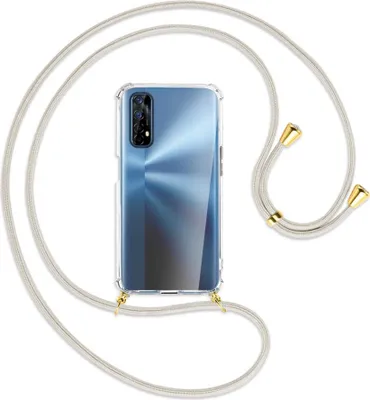 Produktbild von Handykette Backcover-Schutzhülle mit Band (Metall goldfarben) für Realme 7 (RMX2151) - broken white