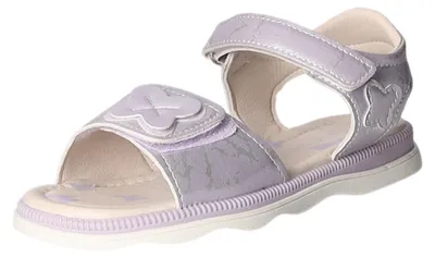 Produktbild von Lila Sandalette aus glattem Kunstleder mit Klettverschluss, Herzmotiv, weicher Innensohle, atmungsaktiv