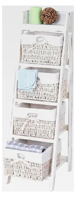 Produktbild von Leiterregal Goiana, Standregal mit 4 Korbschubladen 101x30cm, Shabby-Look, Vintage - weiß