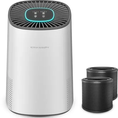 Zdjęcie produktu dla Oczyszczacz powietrza Erikssøn – filtr HEPA, jonizator, wydajność 240 m³/h, do powierzchni do 100 m², poziom hałasu 24 dB, 6 stopni