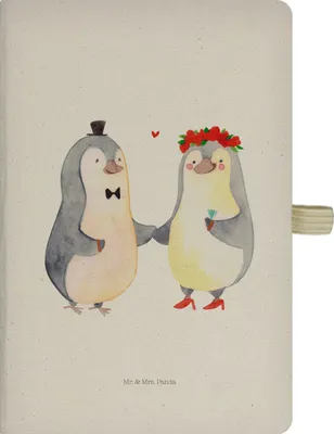Produktbild von Mr. & Mrs. Panda Journal Pinguin Heirat - Transparent - Geschenk, Braut, Frau, notizbuch a4, Hardcover, Just Married, Verheiratet, Hochzeit, Freundin, Skizzenbuch