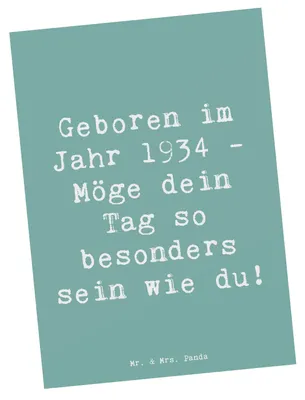 Produktbild von Mr. & Mrs. Panda Postkarte Spruch 1934 Geburtstag - Meeresbrise - Geschenk, Geburtstagswünsche, Postkarten, Ansichtskarte, besondere Geburtstagsgeschenke, Jahrgang, Alter