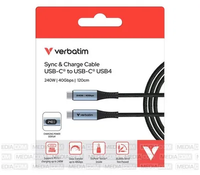 Obrázek produktu pro Verbatim 31849, 1,2 m, USB C, USB C, USB4 Gen 2x2, 40 Gbit/s, Černá