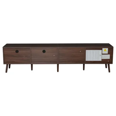 Produktbild von Merax TV-Schrank 200 cm für 80-Zoll Fernseher, Lowboard mit Rattantüren, 2 Schubladen, 8 Beine, modernes Design, Braun