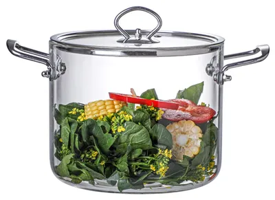 Immagine prodotto di Omgoods - Pentola Sudderpan, 4,5L - Vetro borosilicato resistente al calore - Maniglie in acciaio inossidabile - Coperchio in vetro - Apertura di ventilazione - Adatta per piani cottura a induzione - Pentola