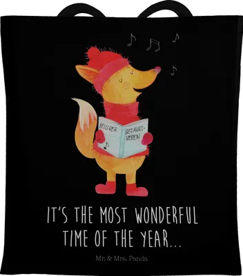 Produktbild von Mr. & Mrs. Panda Schultasche Fuchs Sänger - Schwarz - Geschenk, Tragetasche, Singen, Tote Bag, Tasche, Weihnachten, umhängebeutel, Weihnachtslieder, einkaufsshopper