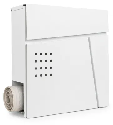 Produktbild von Relaxdays Briefkasten mit Zeitungsfach, HxBxT: 38 x 37 x 11,5 cm, 4 Schlüssel, Wandbriefkasten, Postkasten, weiß, KI-generiertes Bild