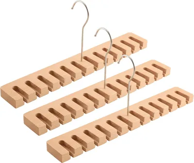 Imagen del producto de Soportes para corbatas de madera, con 12 compartimentos, de 39 x 5,5 x 2 cm, para almacenamiento