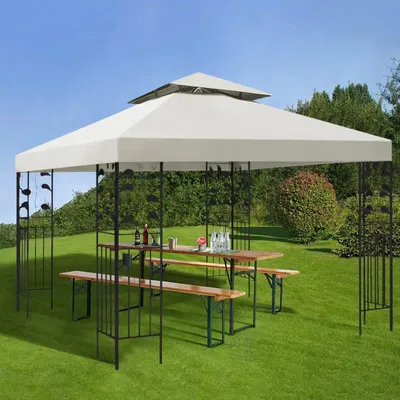 Produktbild von Pavillon/Gazebo 3x3 m - Ersatzdach - Wasserdicht - PA-beschichtetes Oxford - Verstärkt - Doppeldach - Beige
