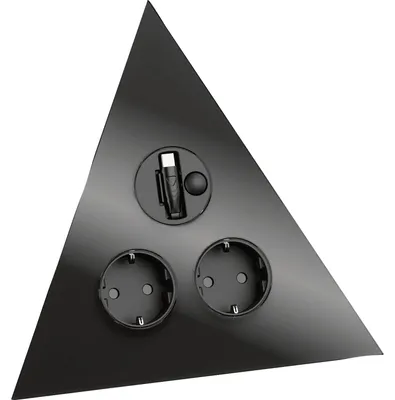 Produktbild von Wipo Steckdosenelement Power Dreieck, Steckdose USB-Ladegerät Kinderschutz, ausziehbares USB-C Kabel, Glasfront, schwarz, 2 Schuko, 222x190x114mm