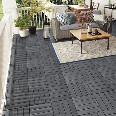 Produktbild von 9 Stück Terrassenfliesen, 30,5 x 30,5 cm, ineinandergreifende Fliesen, wetterfest, für Balkon, Veranda, Garten, Pool (dunkelgrau)