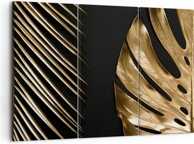 Produktbild von Bild auf Leinwand - Leinwandbild - 3 Teile - Golden Blatt Monstera - 105x70cm - Wand Bild - Wanddeko - Wandbilder - Leinwanddruck - Bilder - Wanddekoration - Leinwand bilder - Wandbild - CE105x70-5028