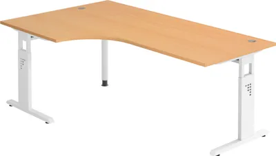 Produktbild von bümö Schreibtisch Serie-O - Nachbildung: Buche, Größe: Eckschreibtisch 200 x 120 cm, Gestell: Weiß