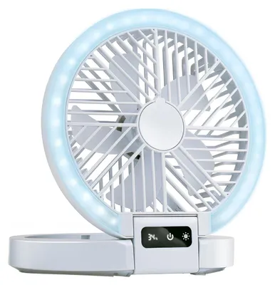 Image de Ventilateur portable LIFETIME AIR Mini, alimenté par USB et batterie rechargeable 1200mAh. Ventilateur de table avec 5 vitesses et indicateur LED. Dimensions : 21x20,5x23cm. Couleur : blanc