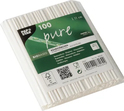 Produktbild von PAPSTAR Papier-Rührstäbchen "pure" Länge: 110 mm weiß 100 Stück