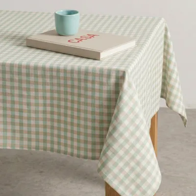 Produktbild von GAMUSI Fleckabweisende Tischdecke mit Vichy-Karo, rechteckig, Baumwollgewebe, natürliche Haptik, 140 x 200 cm, Marineblau