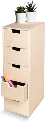 Immagine prodotto di Creative Deco Mini Cassettiera in Legno 15x20,5x47 cm | 5 Cassetti | Compensato Grezzo | Per Stoccaggio, Decoupage e Decorazioni