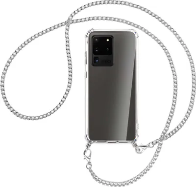 Produktbild von Handykette Backcover-Schutzhülle mit Band (Metall silberfarben) für Samsung Galaxy S20 Ultra - silberfarbene Kette