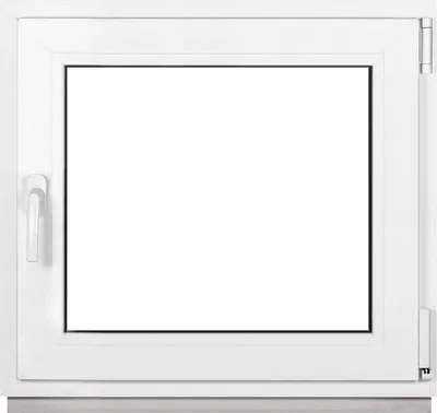 A white framed window with a clear glass pane, shown from the front.
