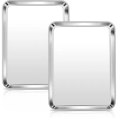 Productafbeelding van Set van 2 bakplaten, roestvrij staal, 31,6 x 24,6 x 2,5 cm, rechthoekig, vetopvangbak voor oven