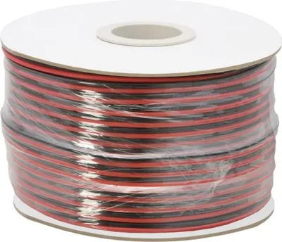 Produktbild von Lautsprecherkabel - 2×1,00 mm² - 100 % sauerstofffreies Kupfer (OFC) - verdrilltes Adernpaar - rot/schwarzer PVC-Mantel - Außenabmessungen 6,1 × 2,5 mm - 100 m Papierrolle - Für exzellente Klangqualität und geringen Signalwiderstand [20084]