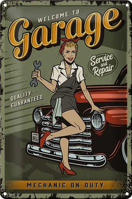 Produktbild von Blechschild Retro 20x30cm Pinup welcome to Garage service