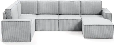 Produktbild von BETTSO klassisch gepolstertes Ecksofa mit Kordseiten für Wohnzimmer ORTO Hellgrau Recht
