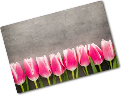 Produktbild von Tulup Glas Herdabdeckplatte - 80x52 cm - Glaskeramikkochfeld-Abdeckung Spritzschutz Glasabdeckplatte - Einteilig - Blumen & Pflanzen - Rosa Tulpen - Rosa