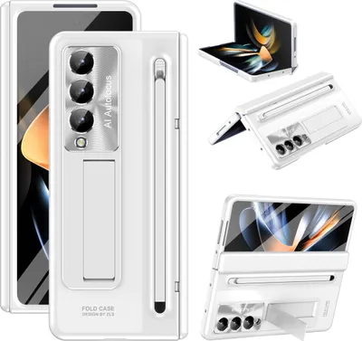 Produktbild von Handyhülle für Samsung Galaxy Z Fold 4 5G mit S Pen und Stiftablage, Displayschutzfolie, Scharnierschutz, Stoßfest Ständer Schutzhülle Weiß
