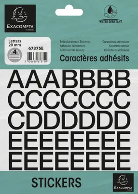 Image de Exacompta 10x Pochette de lettres adhésives noires A-Z 20 mm Noir 67375E