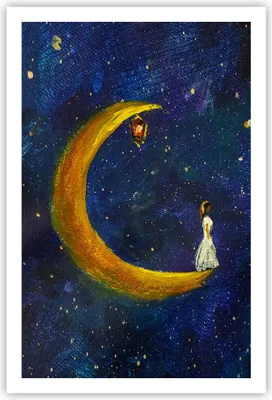 Produktbild von Poster - Poster ohne Rahmen - Mädchen auf der Mond - 61x91,5 cm - Wand Bild - Wanddeko - Wandbilder - Kunstposter - Wandposter - Bilder - Kunstdruck - Wanddekoration - Wandbild - P2XPA61x91-4575