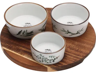 Produktbild von Excellent Houseware Servierschalen auf Tablett - 3x Stuck - Dia 21 cm - Steingut - weis