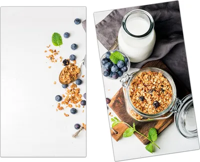 Produktbild von Spritzschutz Herdabdeckplatte Schneidebrett aus Glas Müsli und Milch 2-Teilig (60x52cm)