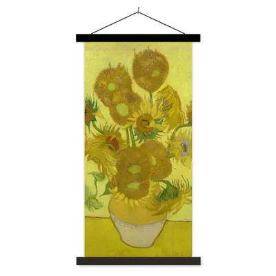 Produktbild von MuchoWow® Textilposter Sonnenblumen - Vincent van Gogh 90x180 cm mit schwarzem Rahmen - Dekoration Wohnzimmer